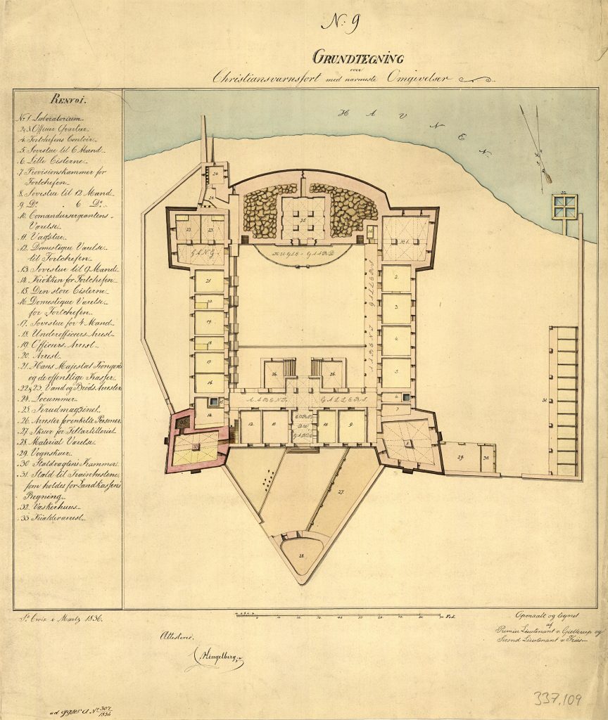 Floor plan of Fort Christiansværn in Christiansted on St. Croix, 1839.