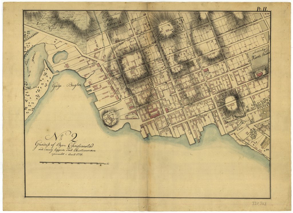 Map of Christiansted on St. Croix by Peter Lotharius Oxholm.
