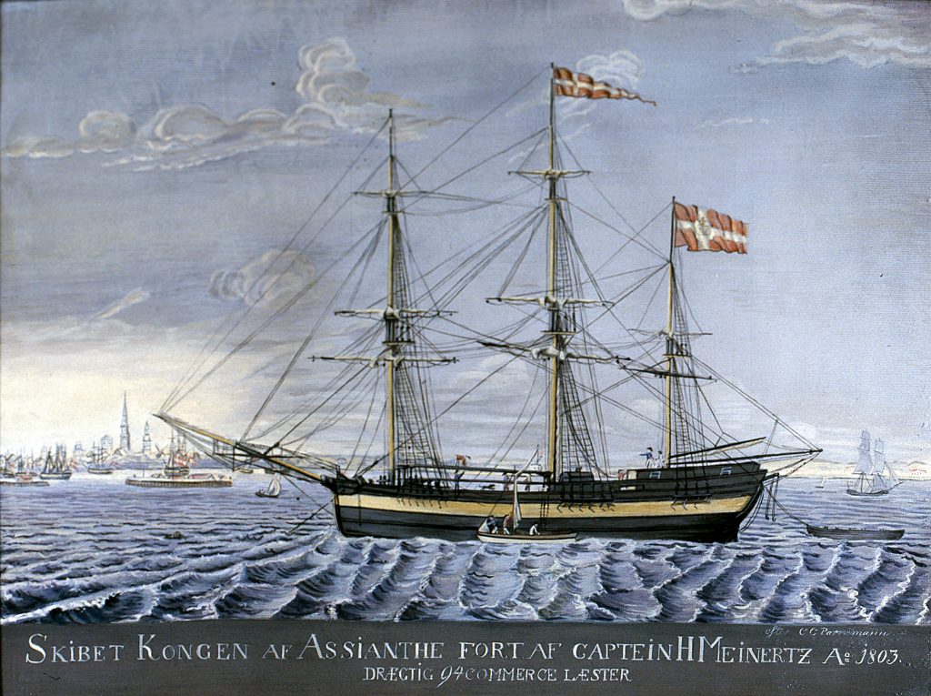 The bark "Kongen af Assianthe" anchored at Copenhagen in 1803.