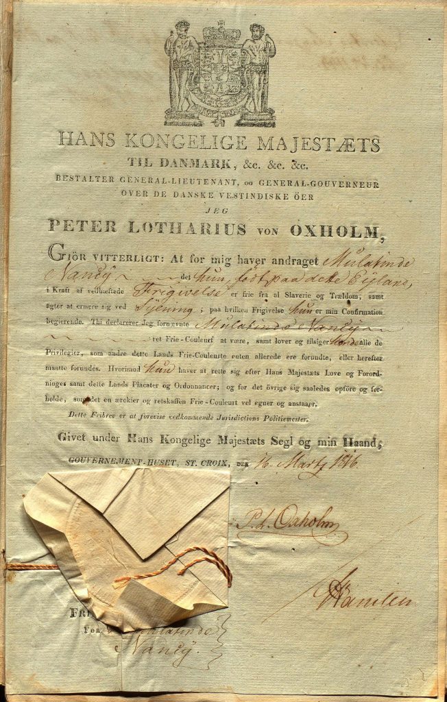 Certificate of manumission for the enslaved laborer Nancy from 1816.